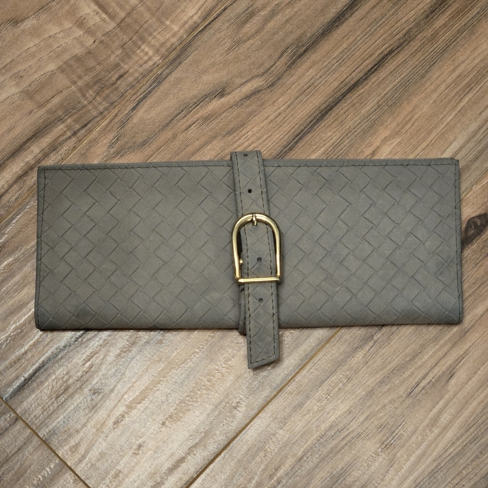 Vintage Gray Suede Woven Jewelry Travel Bag - Made In Italy